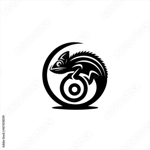 Stylized black chameleon logo design