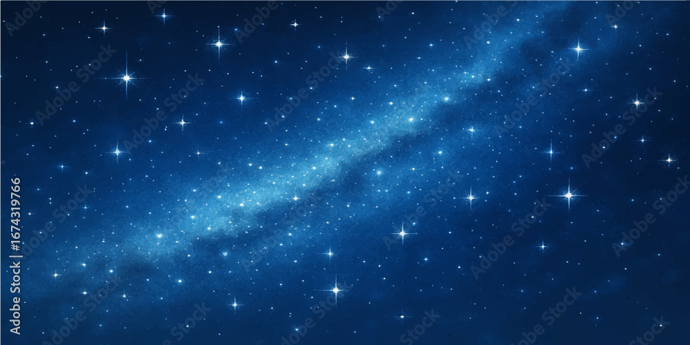 Fototapeta premium An abstract blue starry sky with cosmic light particles