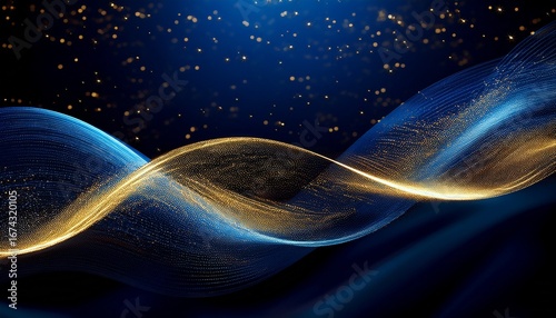 abstract particle wave in shades of blue and gold