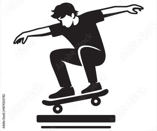 Young Skater Boy Performing Jump Vector