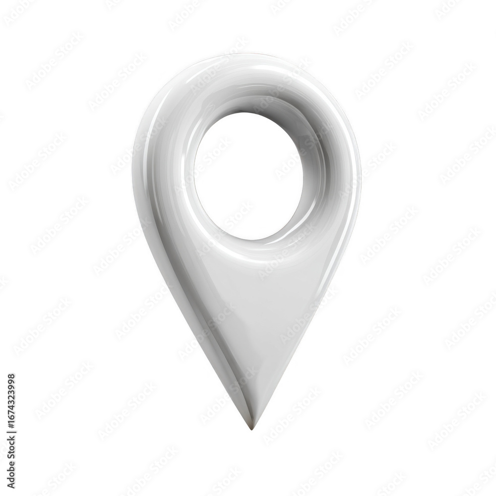 Fototapeta premium Glossy white 3D location marker symbol, modern map pin for navigation and travel concepts, stylish technology pointer isolated [Transparent Background PNG].