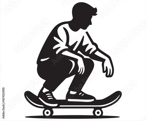 Cool Skateboarding Boy Silhouette Vector