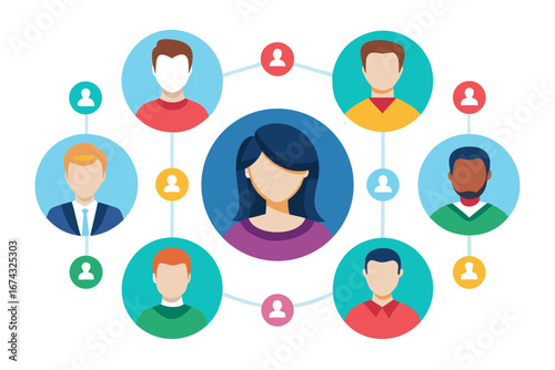 Visualize strong team connections and collaborative networks with this engaging illustration of diverse people linked together, perfect for business and communication themes.