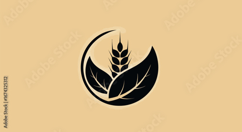 Wheat Stalk and Leaves Logo in Black and White.