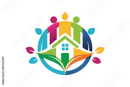 Diverse community united by home and nature, fostering growth and belonging in a vibrant, inclusive environment symbolizing shared well-being and sustainable living