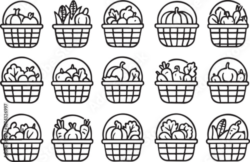 Collection of Baskets Filled with Fresh Vegetables and Produce