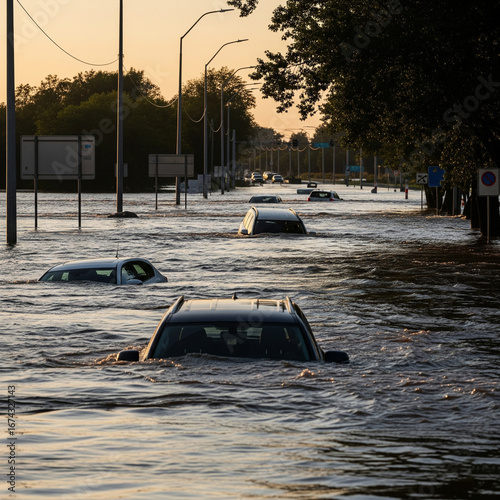 flooded street with cars