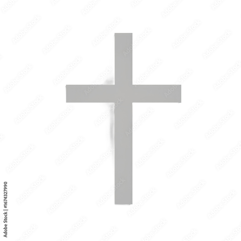 Minimalist light grey cross with a soft shadow creating a gentle and serene atmosphere Ideal for religious concepts or design projects, isolated