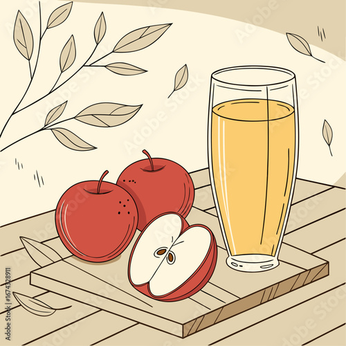 Apple Juice Glass with Fresh Red Apples