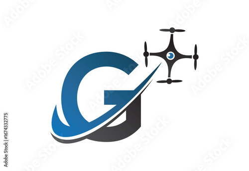 Latter G drone logo design template with blue and gray color