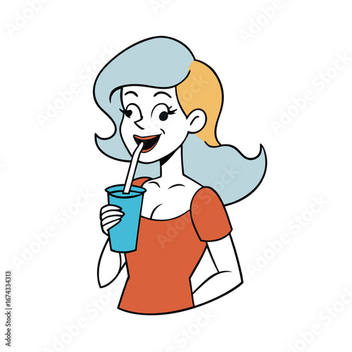 female mouth sipping drink on white background.eps