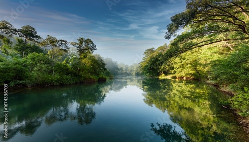 calm river flows gently beside lush tree filled shores creating a peaceful and serene atmosphere