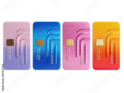 Four colorful credit cards in a horizontal row