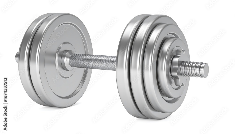 Fototapeta premium A metallic dumbbell against a white background. 3D render