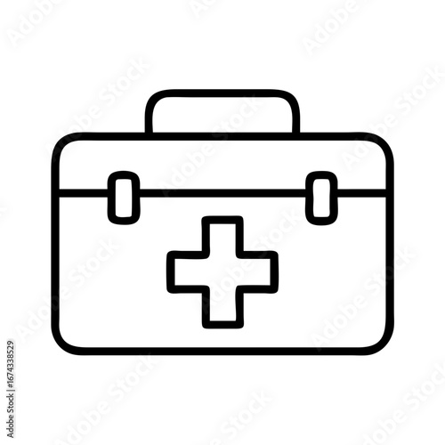 First aid kit vector icon illustration, medical emergency box outline symbol for healthcare app