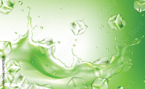 Green liquid splash vector illustration with floral and nature design elements
