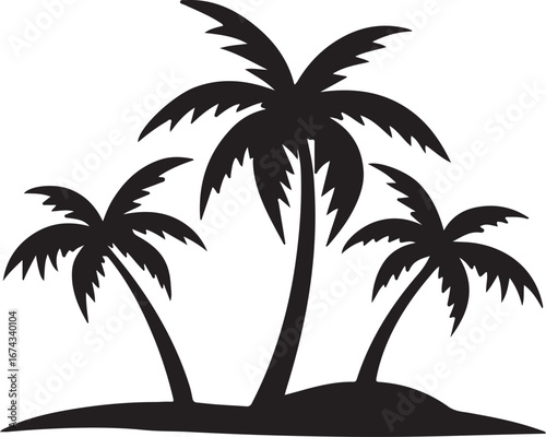 Silhouette of three palm trees on a sandy island