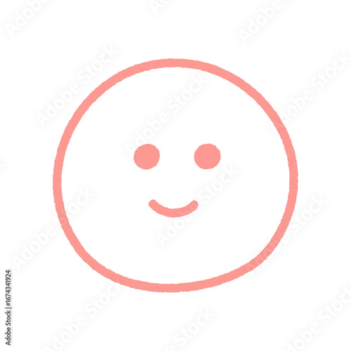 にこにこ笑っている顔の手書きのピンクの絵文字 - シンプルでかわいい笑顔のニコちゃんマークの素材