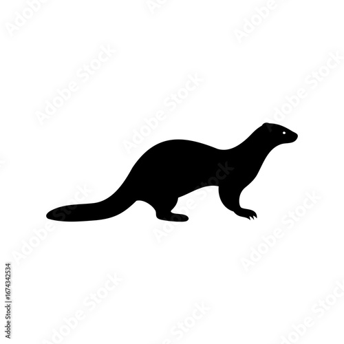Black silhouette of a weasel standing isolated on a white background
