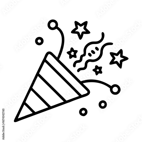 Celebration party popper with confetti and stars vector illustration for birthday and event design