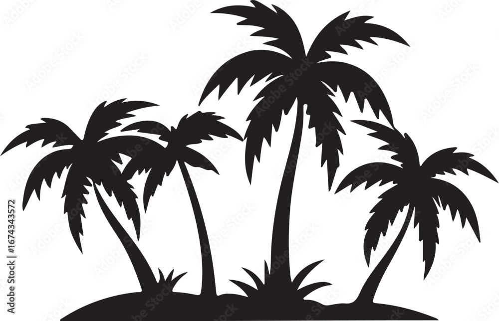 Fototapeta premium Tropical Palm Trees Silhouette in Flat Design Style