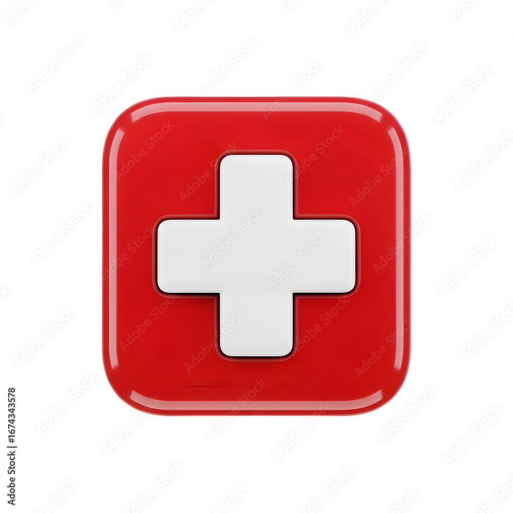 Obraz premium Create Red Square Icon with White Cross, Transparent Background Design Tutorial