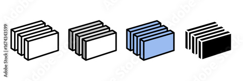 building material Icon Set Multiple Style Collection. Wood, Metal, Plastic, Glass, Stone, Fabric, Ceramic, Leather, Paper, Foam, Carbon, Brick, Bamboo, Marble, Sand, Clay, Wool, Cotton, Acrylic, Nylon