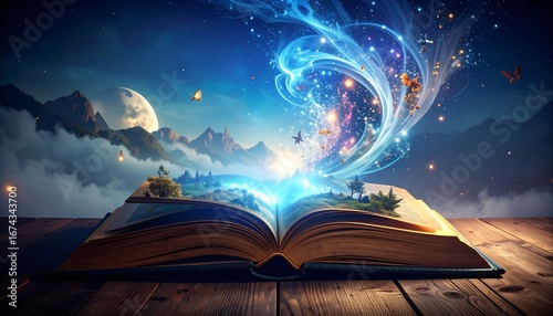 Open book, magical scene