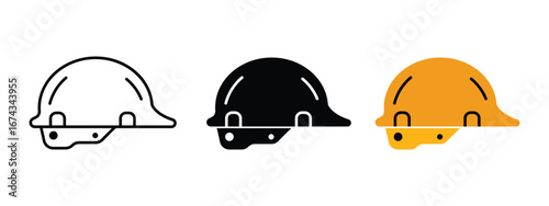Construction safety helmet icon set. Simple black and white and color safety hard hat vector. Safety cap vector illustration. Line and glyph construction hat vector.