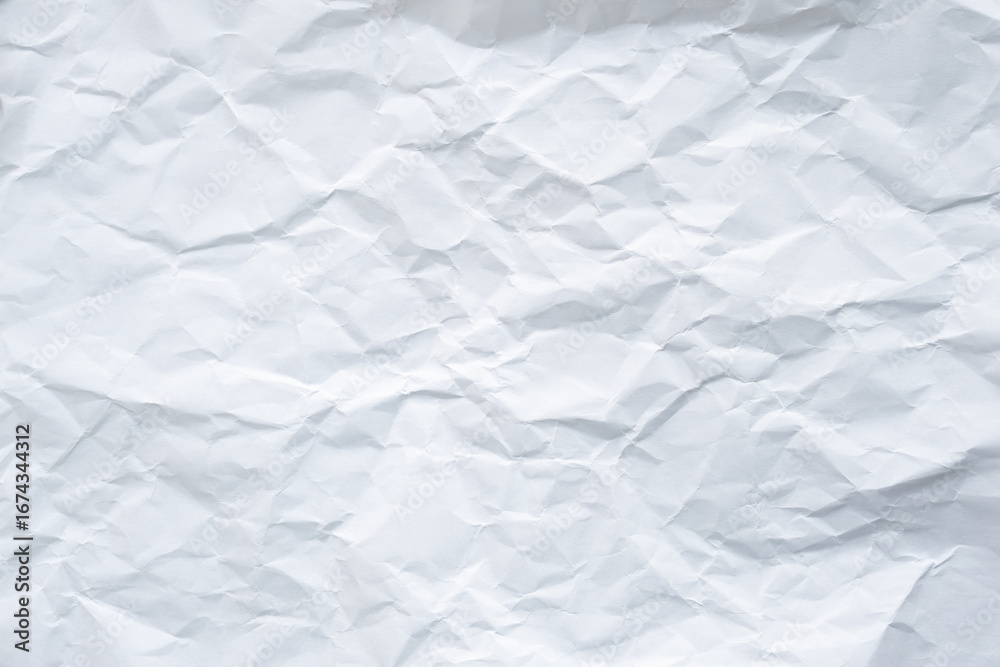 Obraz premium White clean empty crumpled paper background, realistic folded note sheet texture, blank wrinkled crushed notebook page effect, back to school study concept, abstract old business craft idea document