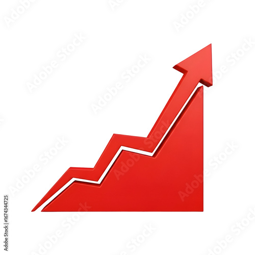 Red Arrow Ascends: Growth Chart Shows Upward Trend with Transparent Background