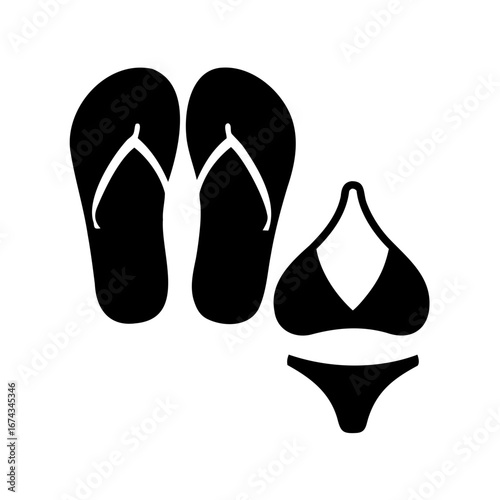 Essentials for a sunny getaway with a pair of flip flops and bikini