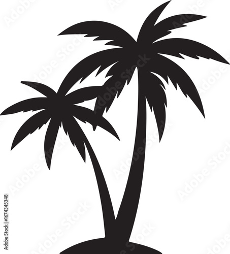 Silhouette Of Two Palm Trees Standing On A White Background