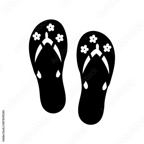Elegant black and white floral flip flops vector icon illustration design