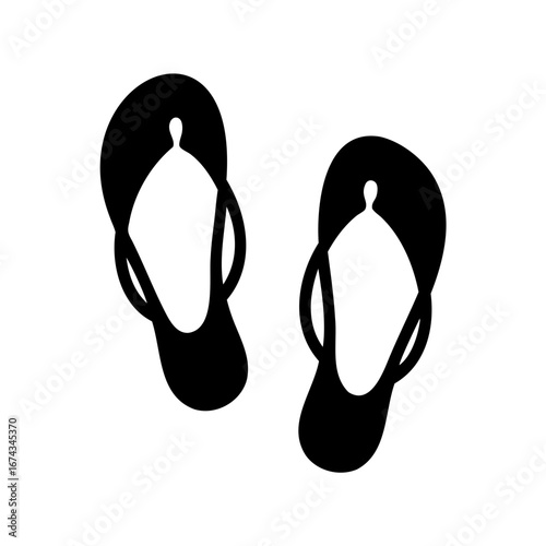 Black silhouette of summer sandals on a white background, simple image