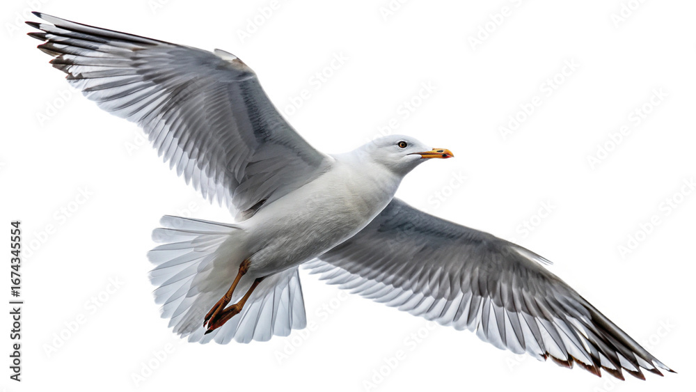 Fototapeta premium Seagull in Flight: Isolated Bird Against Transparent Background