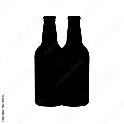 Silhouette of two beer bottles standing side by side on a white background