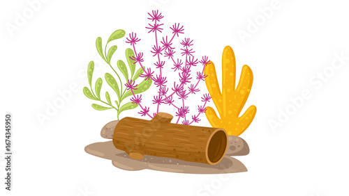 PNG Cartoon underwater sea landscape constructor with fishes and ocean animals, vector undersea world. Underwater coral reef characters of octopus with turtle,