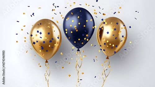 Elegant Gold and Navy Balloons with Confetti Celebration