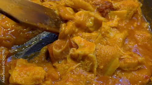 Traditional stew: tripe with sausage in the cooking process