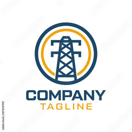 Electricity Company Logo Design, Power Transmission Tower Icon.
