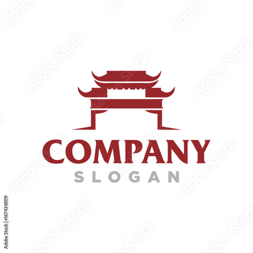 Red Chinese Gate Company Logo Design.