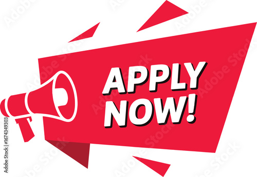 Megaphone with "APPLY NOW!" text, symbolizing an urgent call to action for job applications and immediate opportunities.