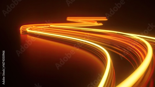 Abstract, glowing, golden lines curving through dark space