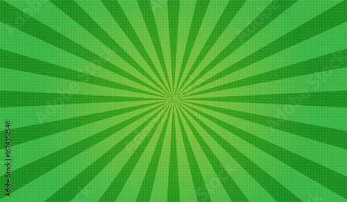 Background for cartoon comics made of green radial rays. A pop art style template for text about superheroes in comics. Vector illustration.