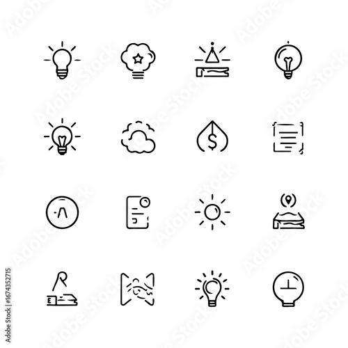 Business black line icons set for web design and apps, illustration of ecology and business symbols, arrow, button and hand sign