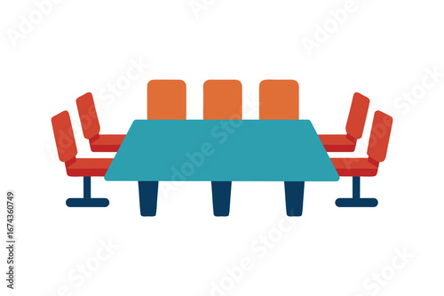 A colorful conference table with chairs vector art illustration