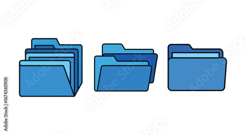 A set of blue color document folders vector illustration
