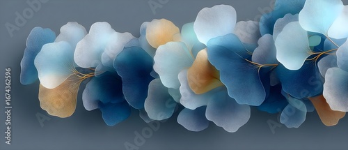 Ethereal blue and gold abstract floral design