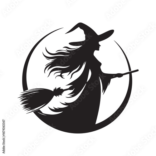 halloween witch vector silhouette clip art logo design illustration